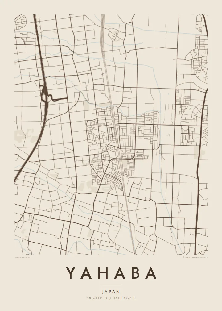 Yahaba map poster — Sand style