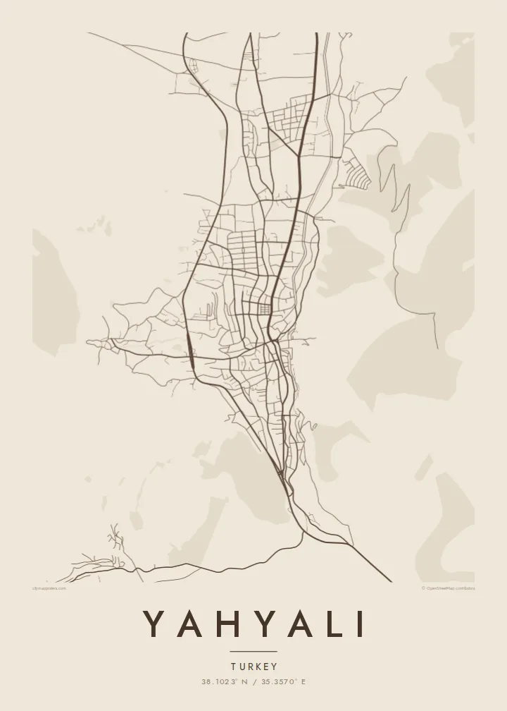 Yahyalı map poster — Sand