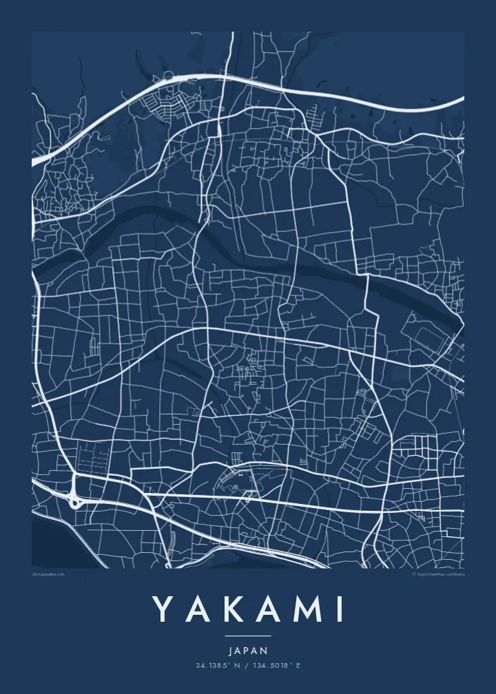 Yakami map poster — Blueprint style
