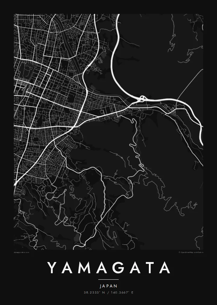 Yamagata map poster — Noir style