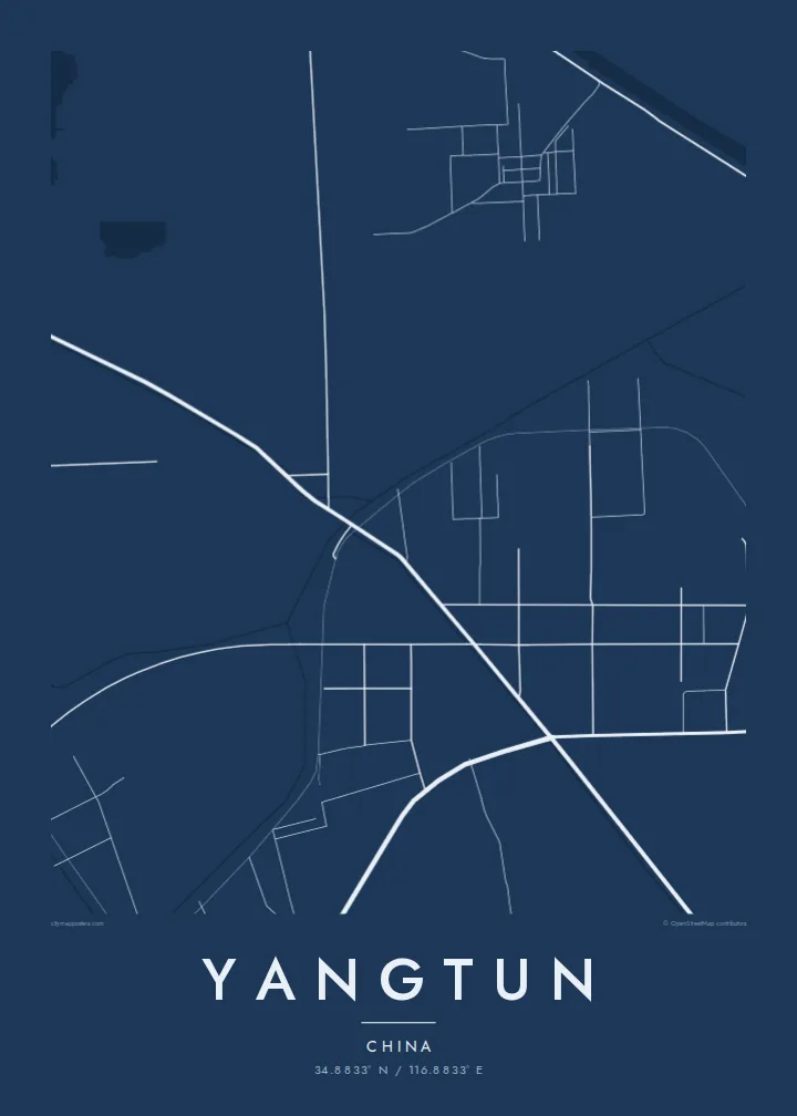 Yangtun map poster — Blueprint style