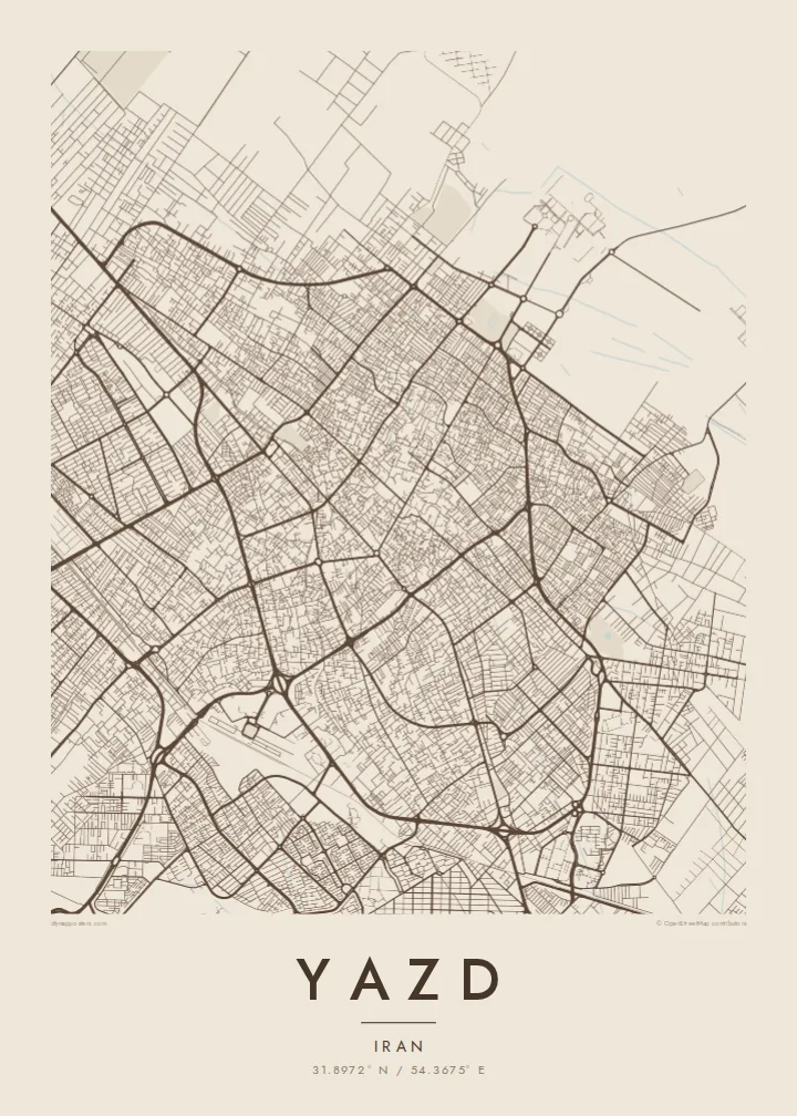 Yazd map poster — Sand