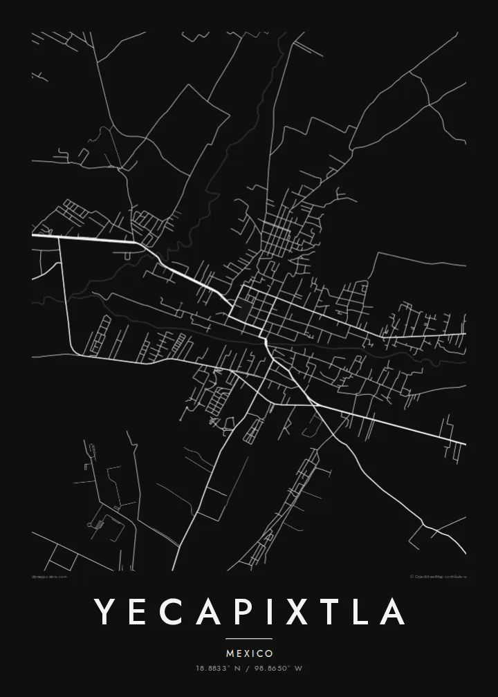 Yecapixtla map poster — Noir