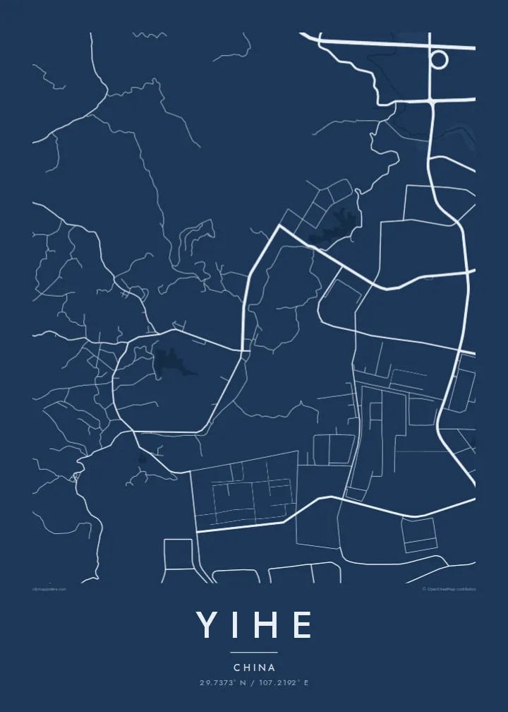 Yihe map poster — Blueprint style