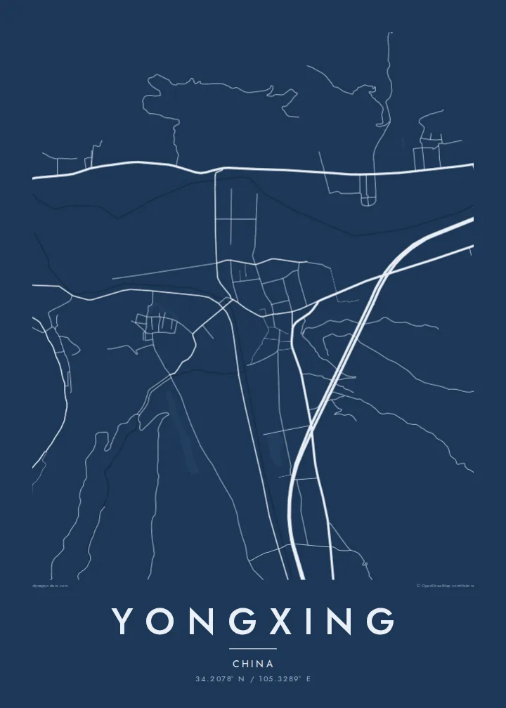 Yongxing map poster — Blueprint style