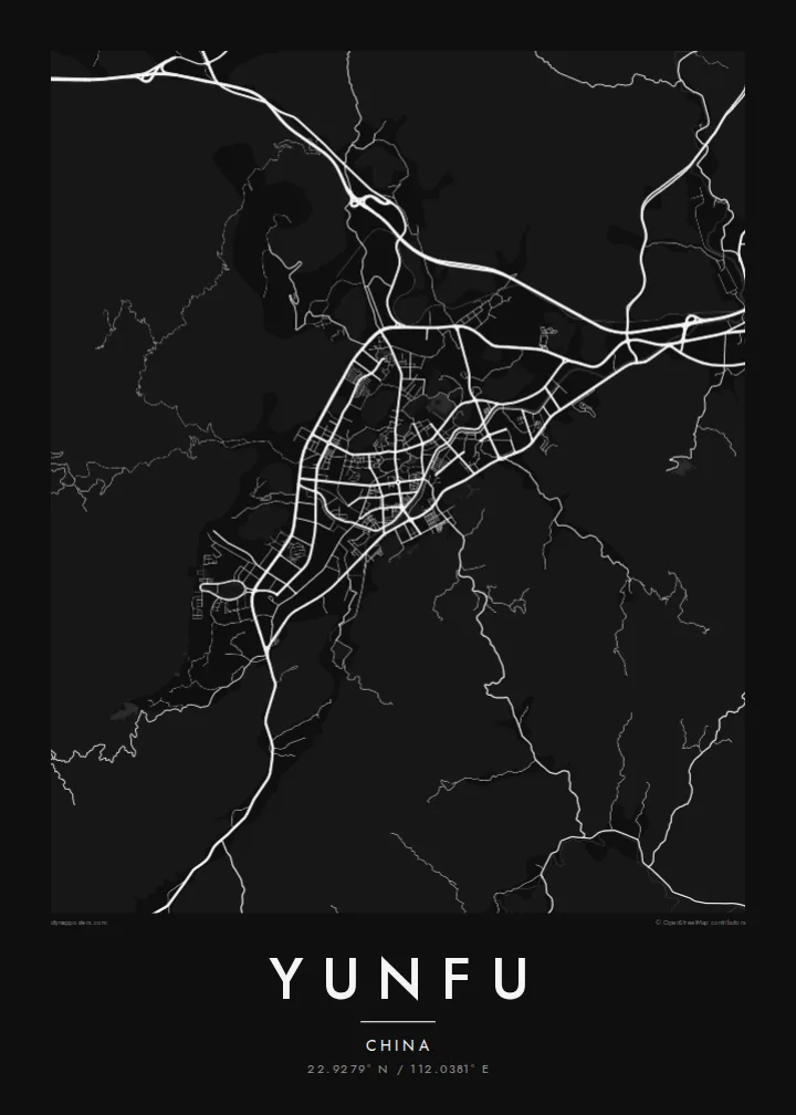Yunfu map poster — Noir style