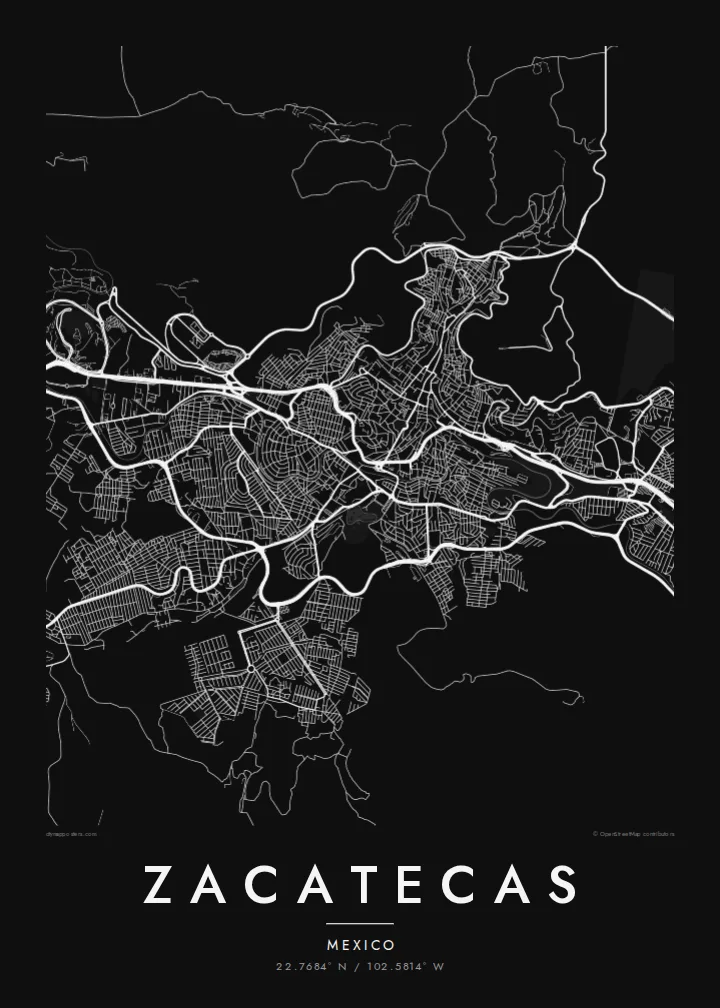 Zacatecas map poster — Noir