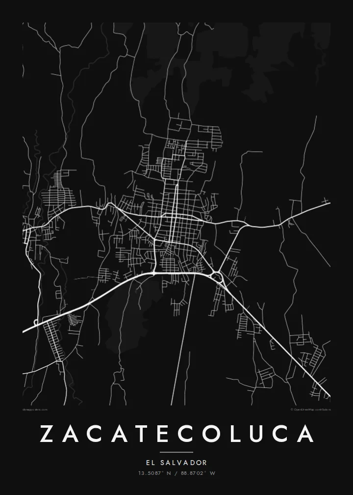 Zacatecoluca map poster — Noir style