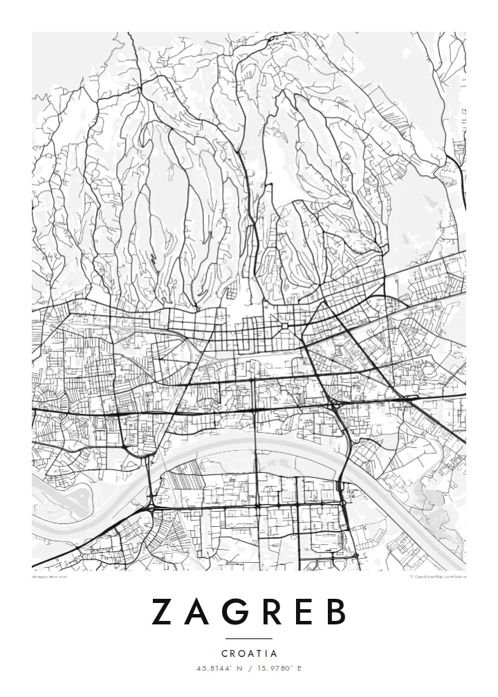 Zagreb map poster