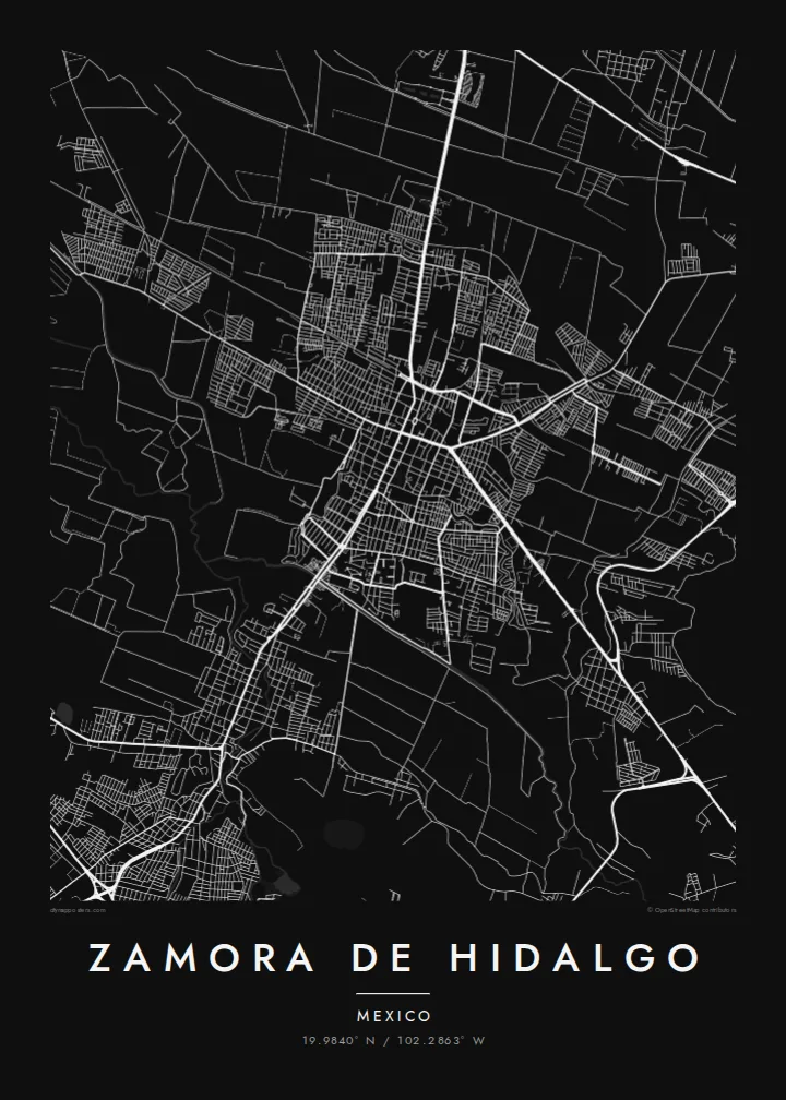 Zamora de Hidalgo map poster — Noir style