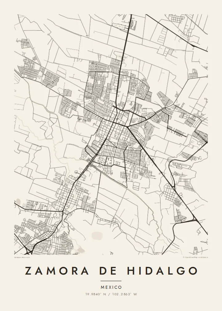 Zamora de Hidalgo map poster — Paper style