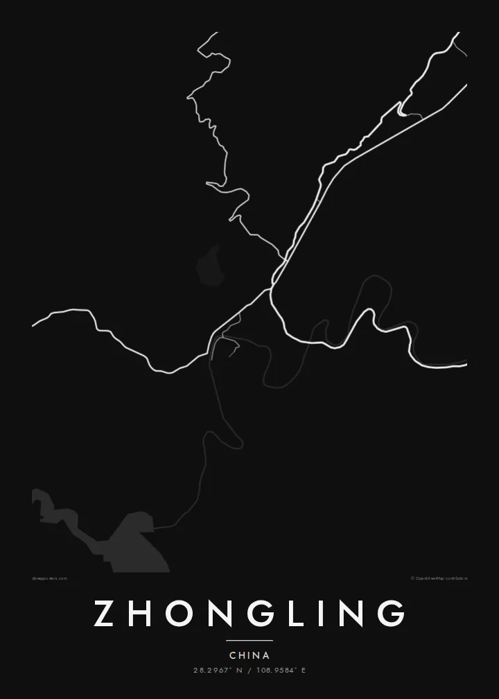Zhongling map poster — Noir