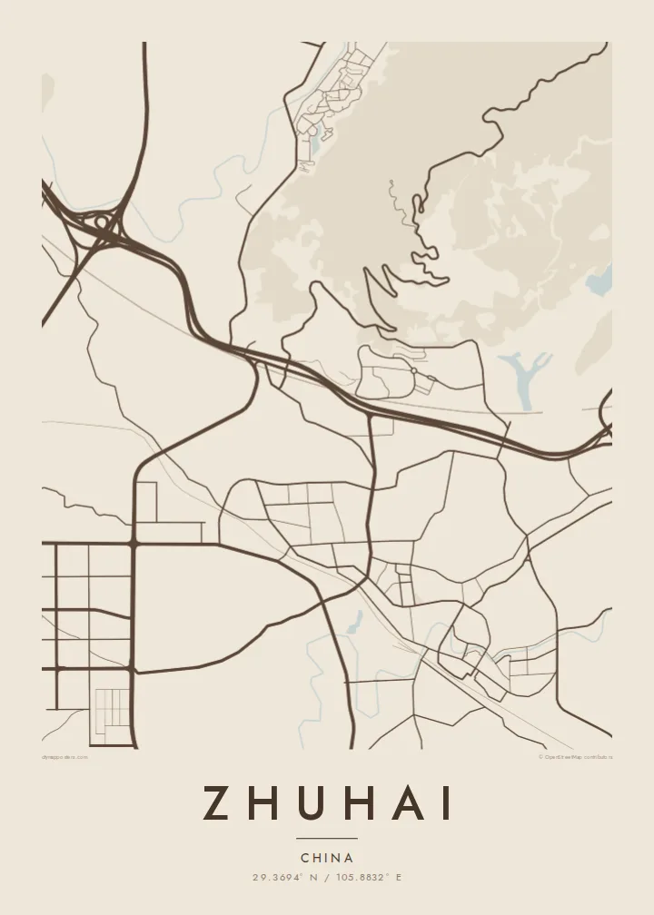 Zhuhai map poster — Sand style