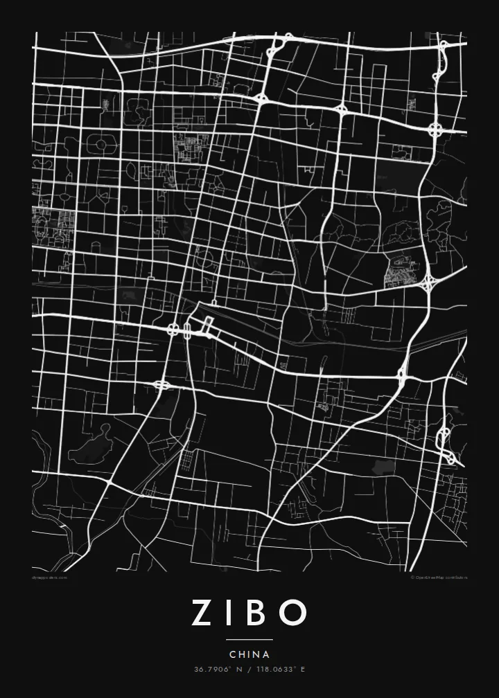 Zibo map poster — Noir style