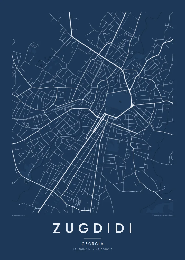 Zugdidi map poster — Blueprint style
